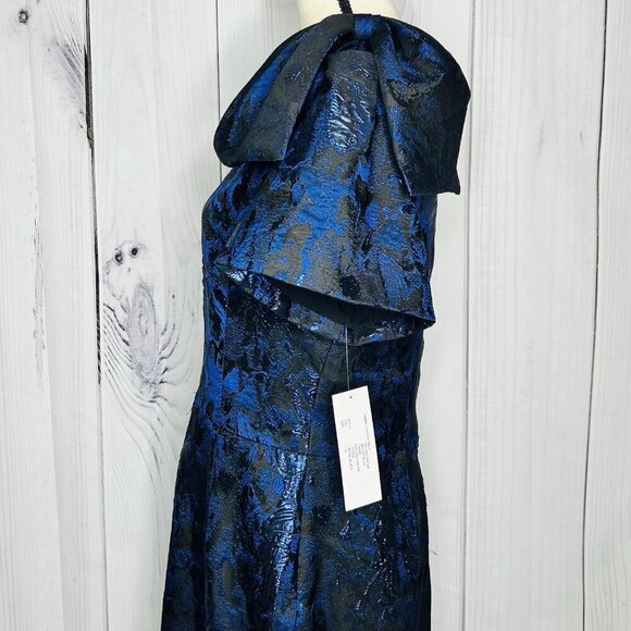NWT Rickie Freeman for Teri Jon Blue Black Metallic Jacquard Bow Dress Sz 12 NEW - Picture 8 of 16